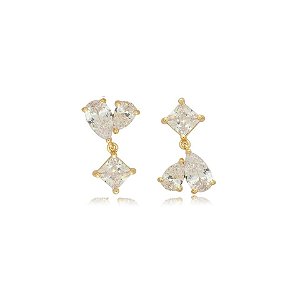 Brinco lados diferentes zircônia ouro semijoia 19A03016