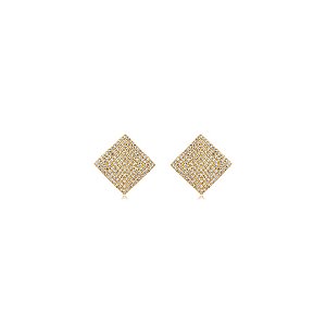 Brinco quadrado ondulado zircônia ouro semijoia 18K17050
