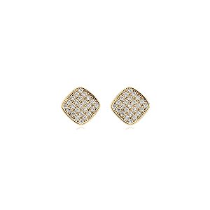 Brinco quadrado zircônia ouro semijoia 19k05002