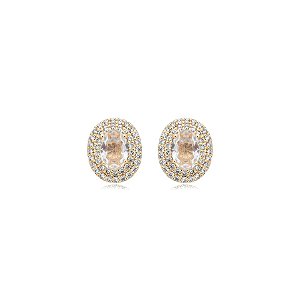 Brinco oval zircônia ouro semijoia 15k08024