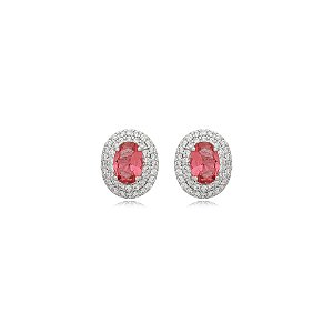 Brinco oval zircônia rosa ródio semijoia 15k08024