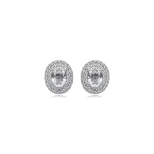 Brinco oval zircônia ródio semijoia 15k08024