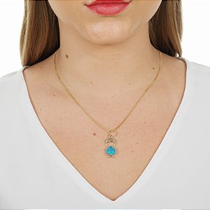 Colar menino coração cristal fusion azul ouro semijoia