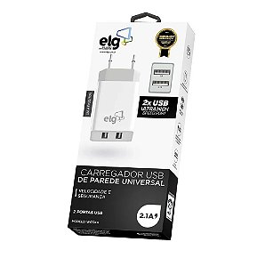 Carregador De Celular Tablet Relogio ELG 2 Usb 1a/2.1a Duplo