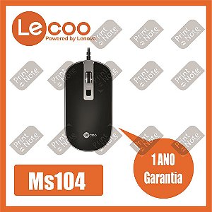 Mouse Lenovo 4 Botões 1600dpi Ambidestro MS104 Lecoo