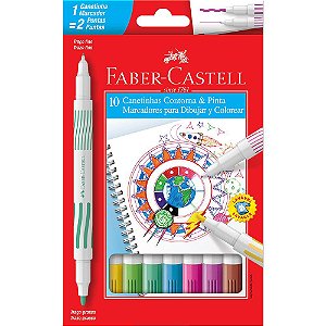 Caneta Hidrografica 10 cores ponta dupla 15011DUO Faber Castell