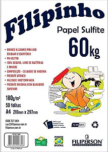 Sulfite A4 Filipinho 180g C/50 Folhas Branco Filiperson