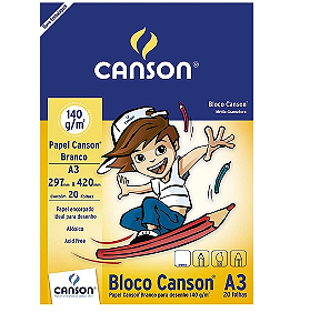 Bloco Desenho Escolar Branco 140g A3 29,7 x42,0 cm com 20 Folhas Canson