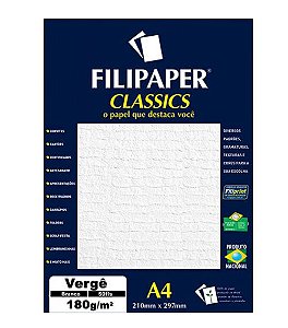 Papel Vergê A4 Branco C/50 Folhas 180g Filipaper