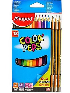 Lápis de Cor Color Peps 12 Cores + 3 Lápis Black Maped
