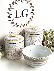 Kit Higiene Flor Cerejeira e Puxador Borboleta