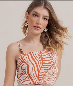 Blusa Linho estampada alcinhas-Blusa Alice
