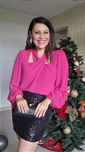 Blusa Manga Longa com recortes - Blusa Cláudia Fúcsia