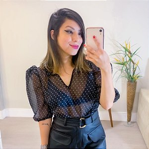 Blusa Poá Puff Sleeves