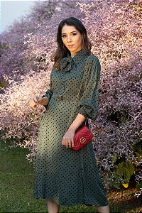Vestido estilo Chemise manga longa - Vestido Poá