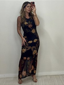 VESTIDO REGATA TULE PRETO/CORAL (AR25-1581)