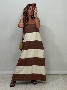 VESTIDO BICOLOR TOMARA QUE CAIA MARROM / NUDE (AR25-1735)