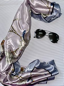 LENÇO CETIM FLORAL ROSA  (AR25-1906)