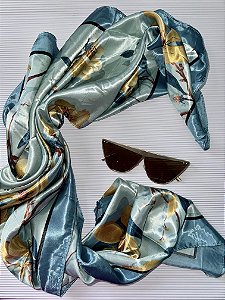 LENÇO CETIM FLORAL AZUL  (AR25-1907)