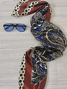 LENÇO CETIM ARABESCO AZUL/VERMELHO (AR25-1920)