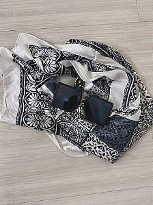 LENÇO CETIM PRETO/CINZA/BRANCO (AR25-1922)