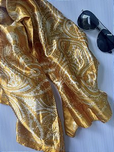 LENÇO CETIM ARABESCO AMARELO (AR25-1934)
