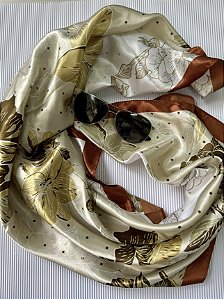 LENÇO CETIM FLORAL NUDE (AR25-1938)