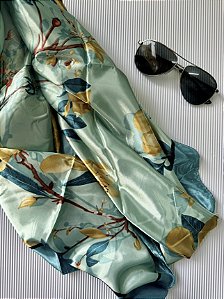LENÇO CETIM FLORAL VERDE (AR25-1939)