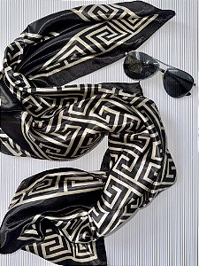 LENÇO CETIM GEOMÉTRICO PRETO/NUDE (AR25-1945)