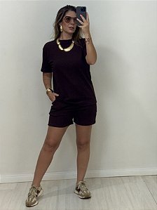 CONJUNTO CECILIA CAMISETA E SHORT MARROM (AR25-1982)