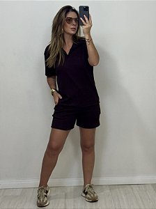 CONJUNTO FLORA POLO E SHORT MARROM (AR25-1978)