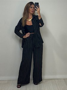 CONJUNTO LUCIANA CAMISA/CALÇA RISCA DE GIZ PRETO (AR25-2056)