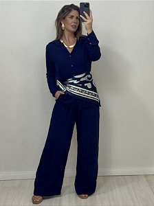 CONJUNTO LUCIANA CAMISA/CALÇA AZUL MARINHO (AR25-2034)