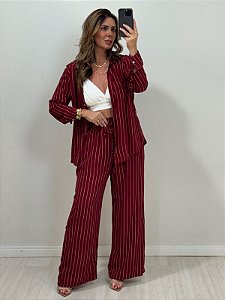 CONJUNTO LUCIANA CAMISA E CALÇA LISTRADO MARSALA (AR25-2281)