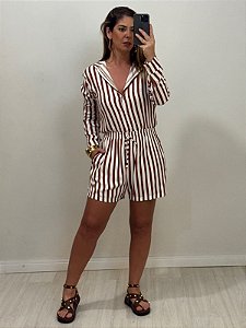 CONJUNTO LIDIANE CAMISA E SHORT LISTRADO MARROM (AR25-2206)