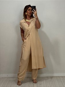 CONJUNTO CHEMISE E CALÇA NUDE (AR25-2171)