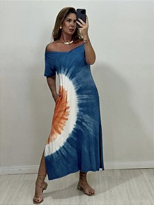 VESTIDO ARTESANAL TURQUESA/CORAL (AR25-2502)