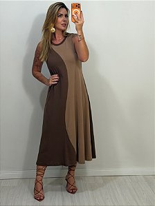VESTIDO REGATA MARROM/NUDE (AR26-511)