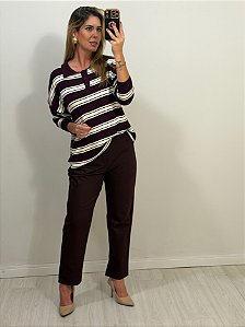 BLUSA FERNANDA LISTRADA VINHO (AR26-558)