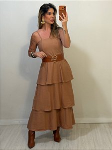VESTIDO SARA BABADO NUDE (AR26-1024)