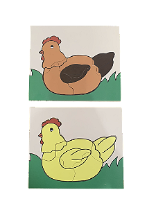 Kit Quebra cabeça placa tripla galinha, pintinho e ovo