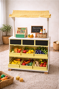 Feirinha Infantil de Madeira (Mercadinho Educativo Completo com Lousa)