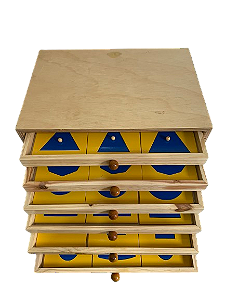 Gabinete  com figuras geométricas Amarelo com Azul Montessori