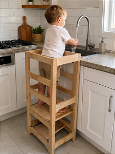 Torre de Aprendizagem Montessori em Madeira (Autonomia e Desenvolvimento Infantil)