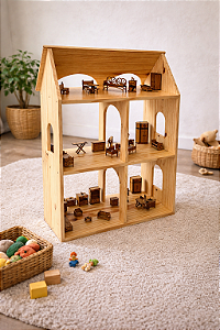 Casinha de Boneca Completa em Madeira com Mobília (3 Andares)