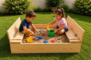 Caixa de Areia Infantil com Bancos em Madeira – Brinquedo Educativo para Área Externa