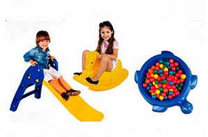 COMBO PARQUINHO BABY: ESCORREGADOR + GANGORRA CAVALINHO + PISCINA JABUTI + BOLINHAS