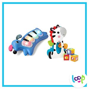COMBO DIVERTIDO - PIANO CÃO VIBRANTE SKIP HOP E ZEBRA COM BLOCOS FISHER PRICE