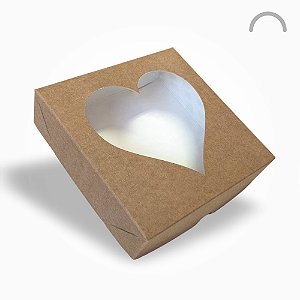 Caixa para Presente com Visor Coração Kraft - 15x15x4cm - 20 unids.