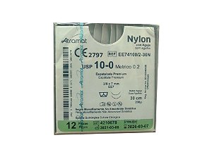 EE74100/2-30N | Fio Sutura Nylon 10-0 2 Agulhas Espátula 3/8 7 mm - Oftalmologia  (equivalente ao Mononylon 7718G)